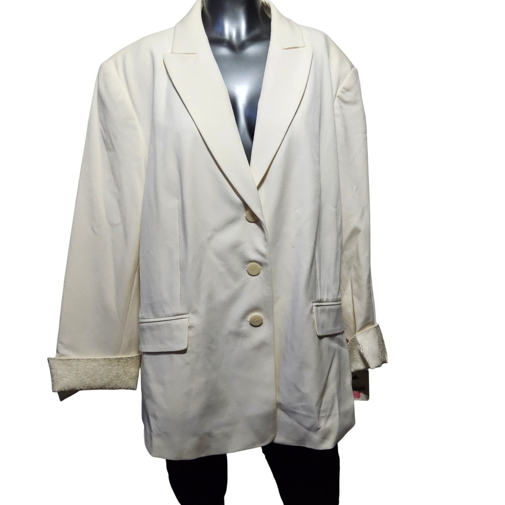 Apostrophe Woman‎ Cream Blazer Jacket Size 24W Plus Floral Damask Cuffs NWT